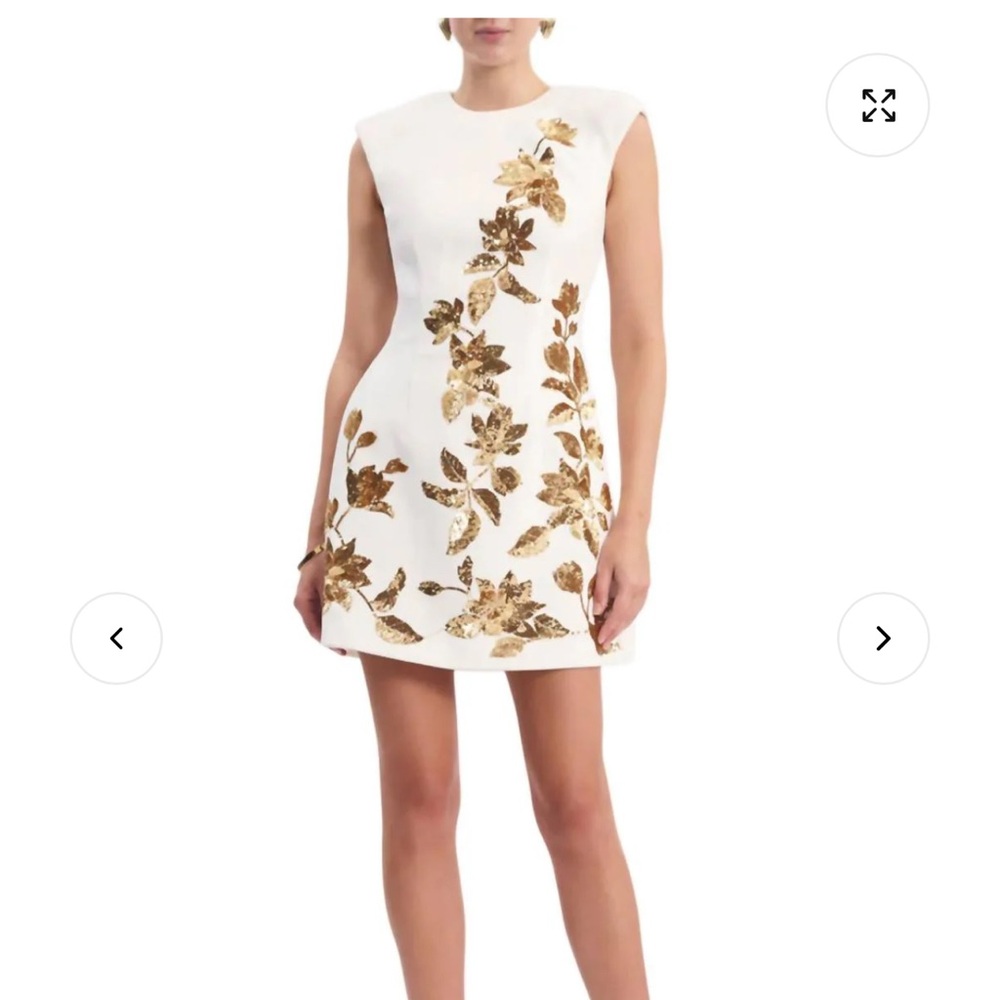 Rebecca Vallance White and Gold Embellished Mini Dress